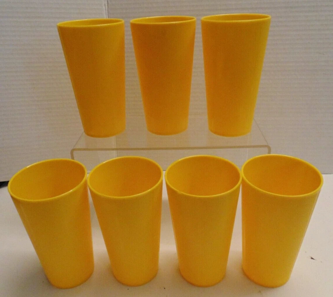 Vintage Set of 6 Yellow Retro Hard Plastic Drinking Glasses Tumblers 5.25" Tall | eBay
