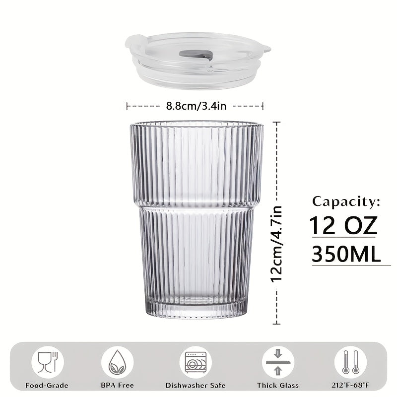 12 OZ Iced Coffee Cups With Lids And Straws Set Of 6, Unbreakable Plastic Drinking Glasses Reusable Iced Coffee Glass To Go Cup For Iced Tea, Juice, Water, BPA Free, Dishwasher Safe