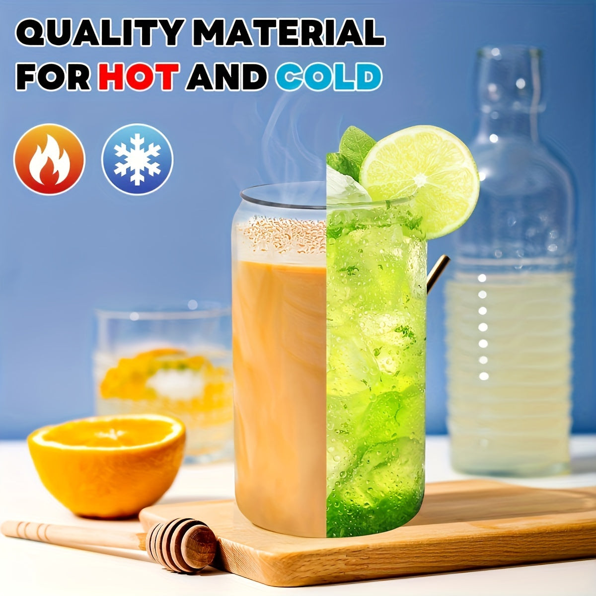 16pcs, 16oz Glass Cup with Straw, Bamboo Lid & Cleaning Brush, Coffee Cup, Bottle Water Coffee Drinking Cup Set for Milk Tea, Juice, Cola, Mother Day, Party, Birthday, Wedding Gift Cup, Kitchen Items