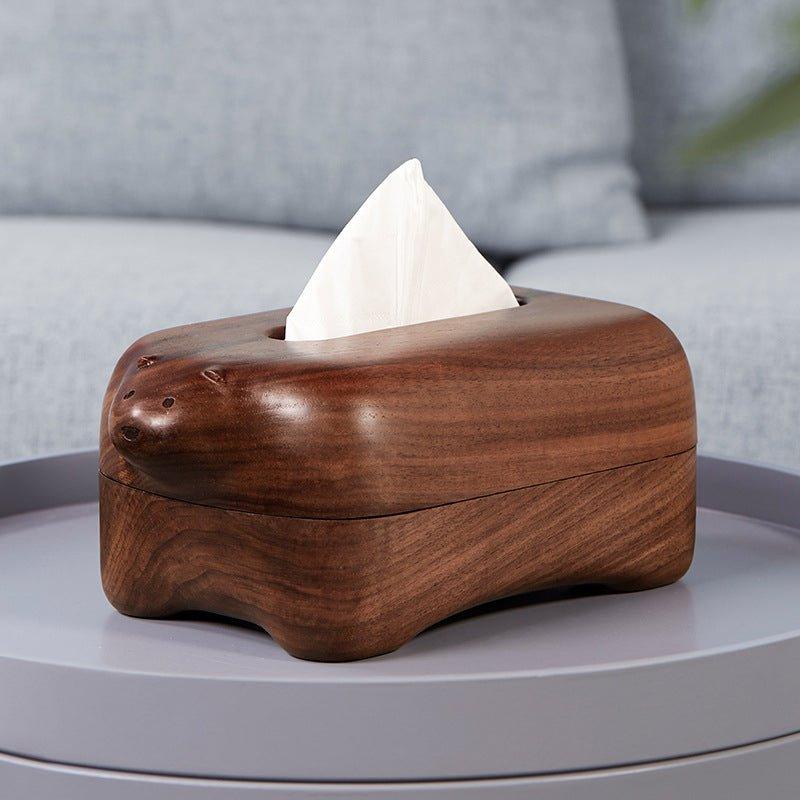Handcraft Bear Shaped Walnut Wood Tissue Box With Magnetic Cover
