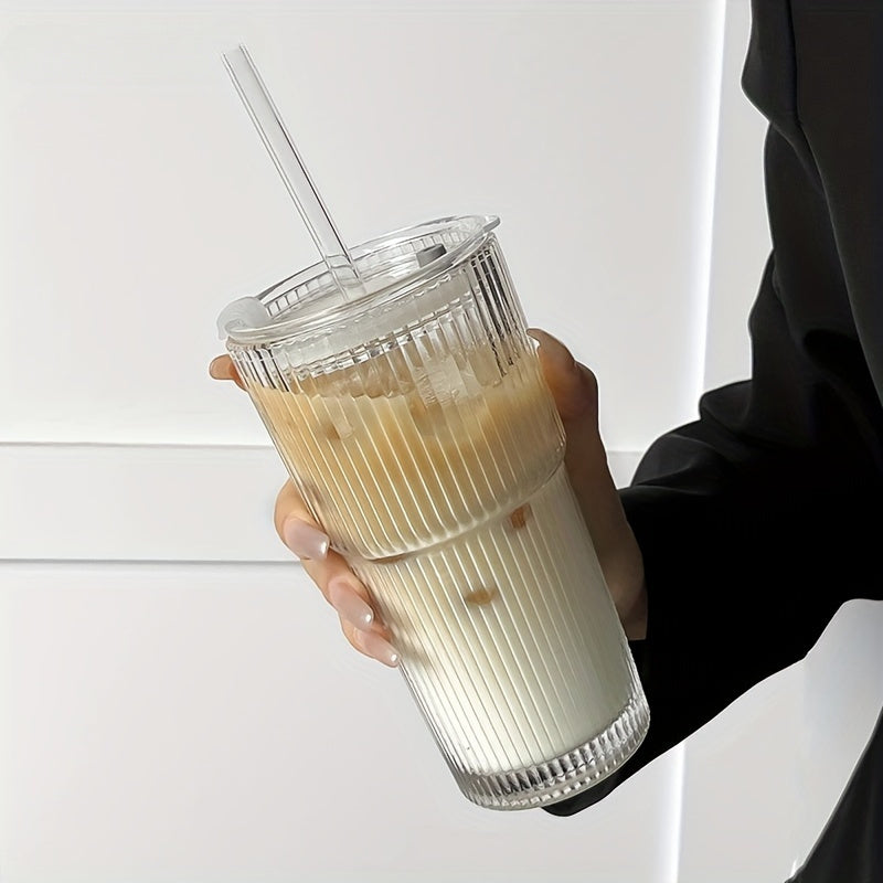 20.28oz Glass Coffee Mug with Lid and Straw, 600ml Multipurpose Insulated Reusable Glass Cup, Hand Wash Only, Ideal for Home, Office, Travel - 1pc