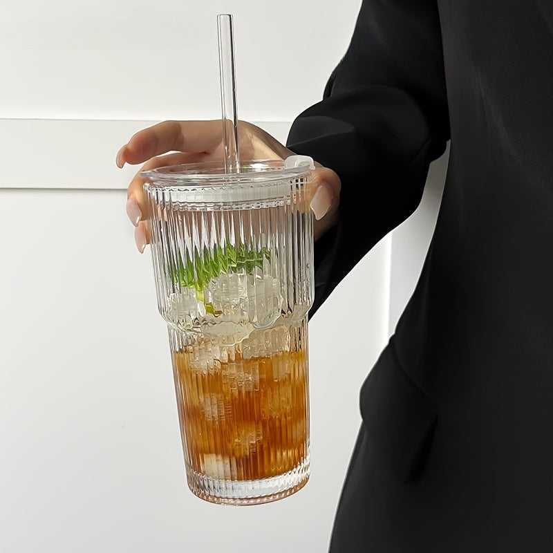 20.28oz Glass Coffee Mug with Lid and Straw, 600ml Multipurpose Insulated Reusable Glass Cup, Hand Wash Only, Ideal for Home, Office, Travel - 1pc
