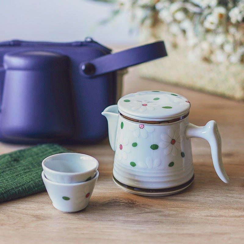 Japanese Ceramic Flower Tea Pot Sets With Carrying Case