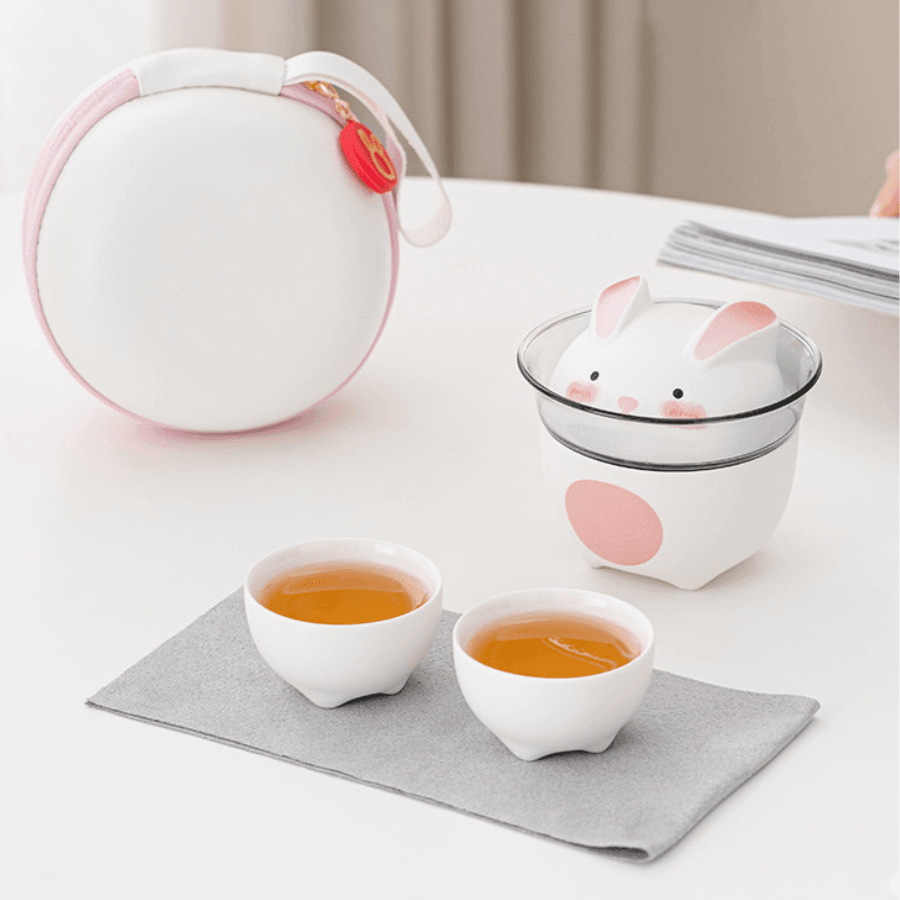Ceramic Bunny Tea Set With Carrying Case