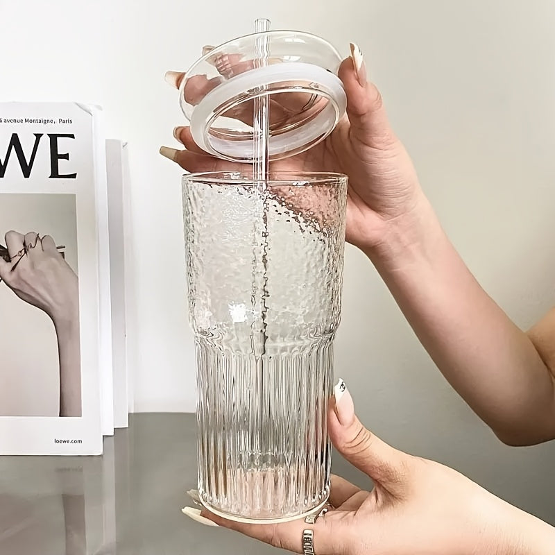 2-Pack Glass Tumbler Set with Lids and Straws, 650ml - Leakproof, Reusable Transparent Drinkware for Iced Coffee, Smoothies - Ideal for Office, Camping, Home Use - Gift-Friendly