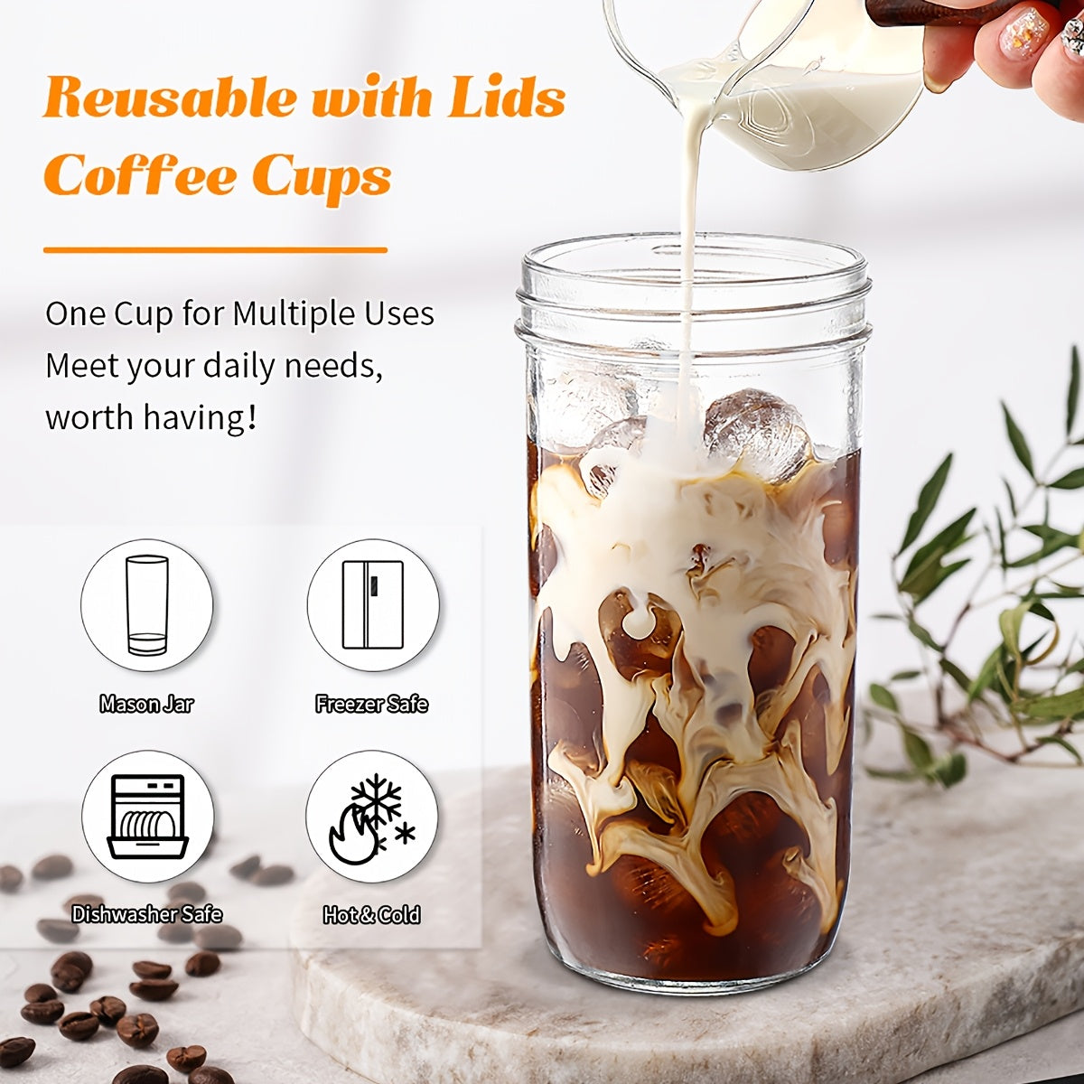 4 Caviar Cups, Large Capacity Glass Cups with Straw And Bamboo Lid, 24oz Mason Cups, Straw Milk Tea Cups, Car Ice Cups, Suitable for Beverages, Milk Tea, Beer, Exquisite Gifts