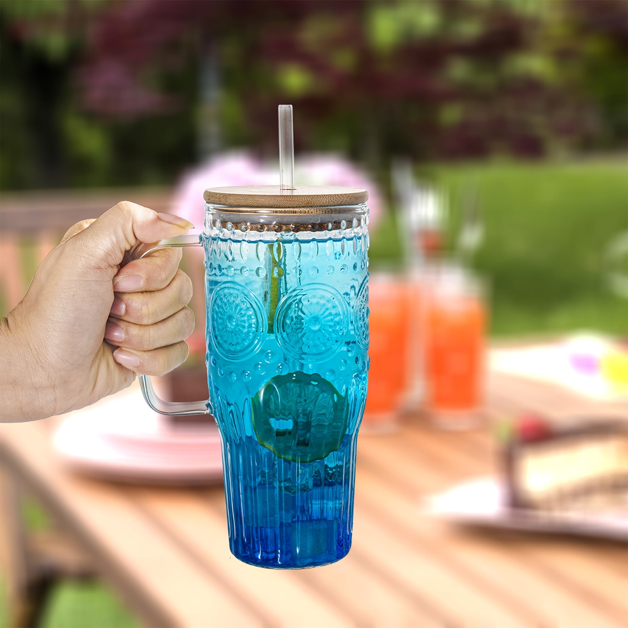 32oz Vintage Glass Cup With Handle With Bamboo Lids And Straws - Borosilicate Glass Tumbler For Hot And Cold Drinks