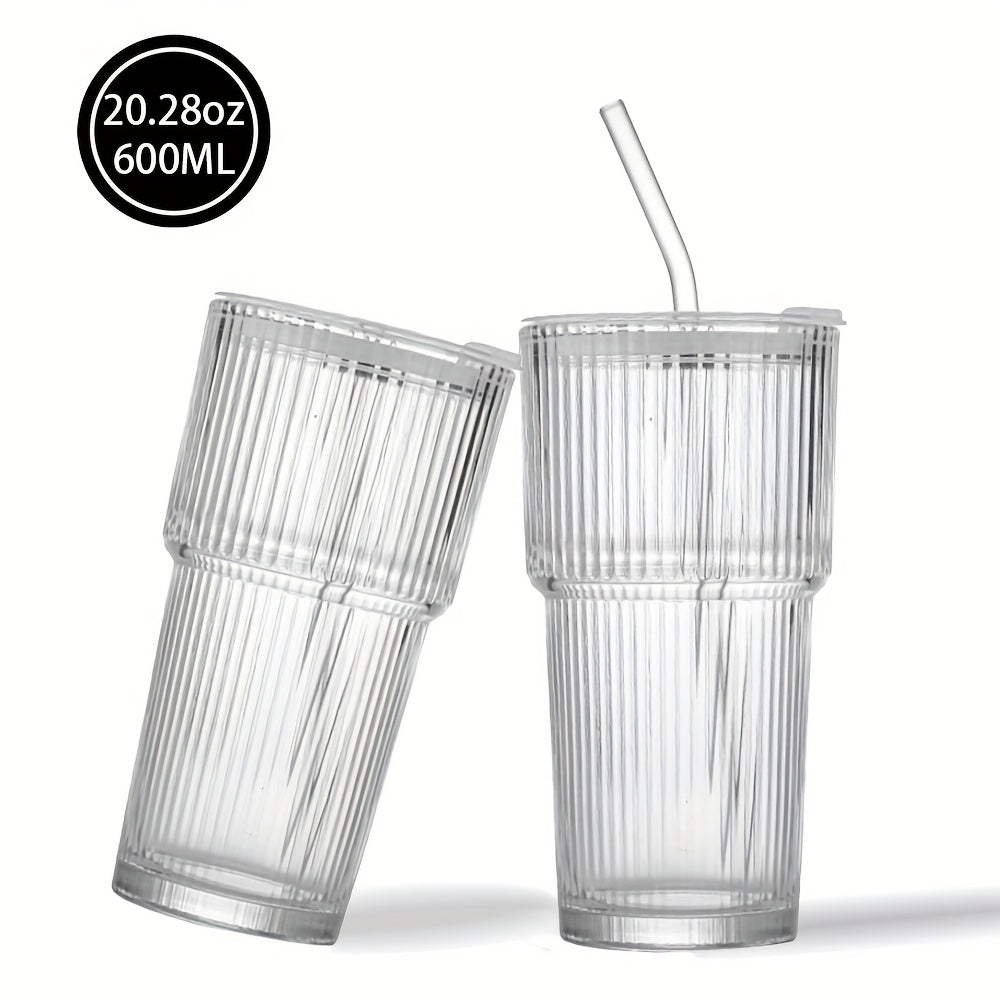 20.28oz Glass Coffee Mug with Lid and Straw, 600ml Multipurpose Insulated Reusable Glass Cup, Hand Wash Only, Ideal for Home, Office, Travel - 1pc