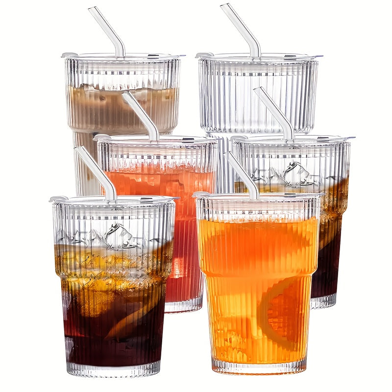 12 OZ Iced Coffee Cups With Lids And Straws Set Of 6, Unbreakable Plastic Drinking Glasses Reusable Iced Coffee Glass To Go Cup For Iced Tea, Juice, Water, BPA Free, Dishwasher Safe