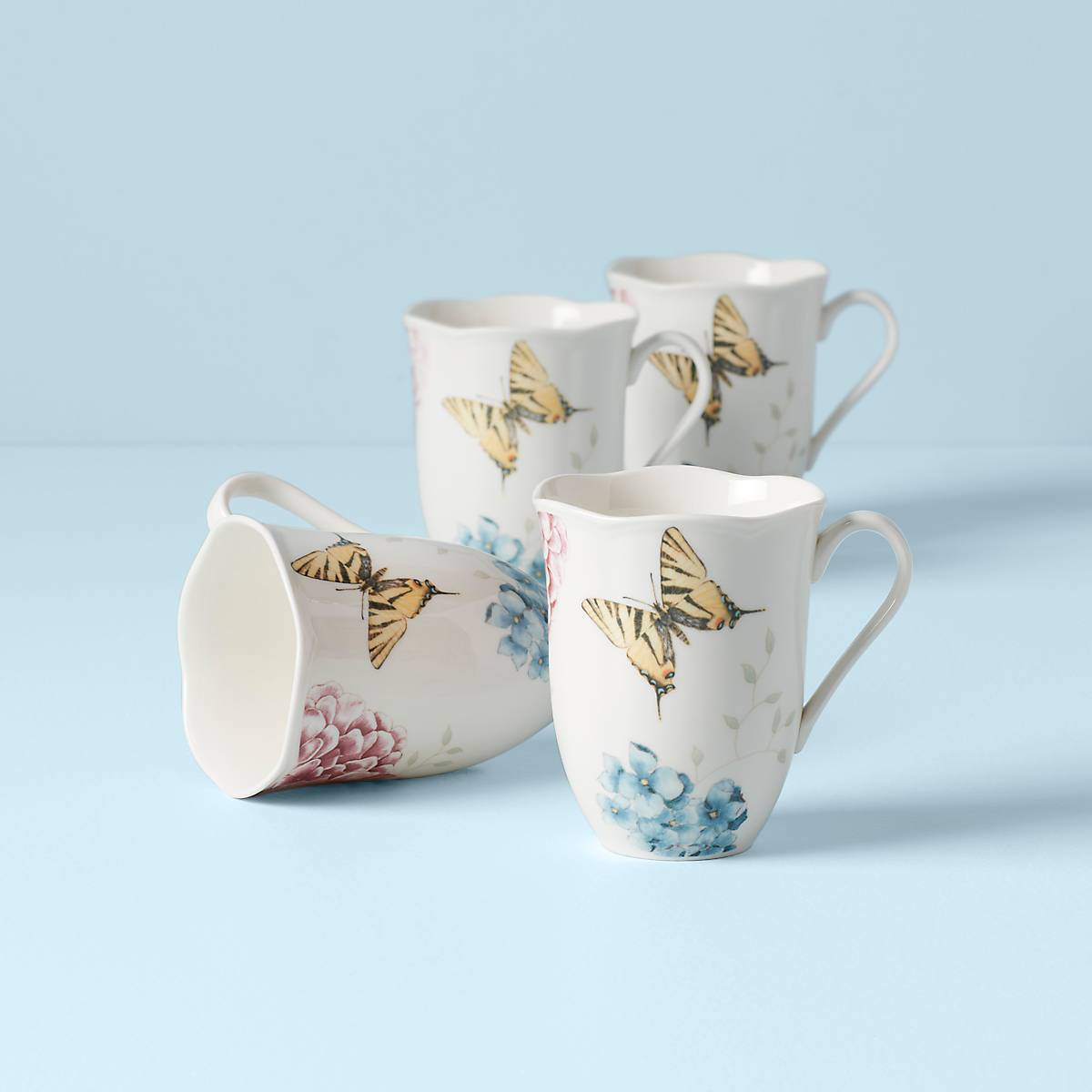 Butterfly Meadow Hydrangea Mugs - Set of 4