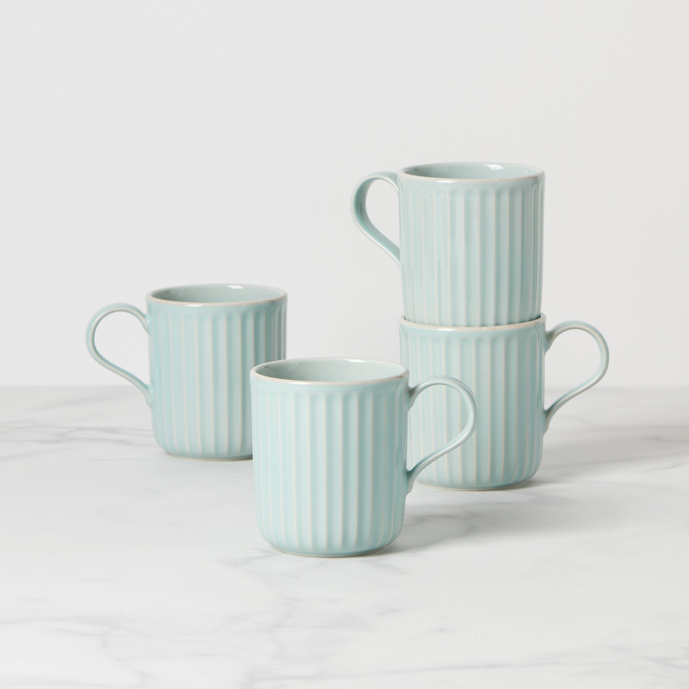 French Perle Scallop Ice Blue Mugs - Set of 4