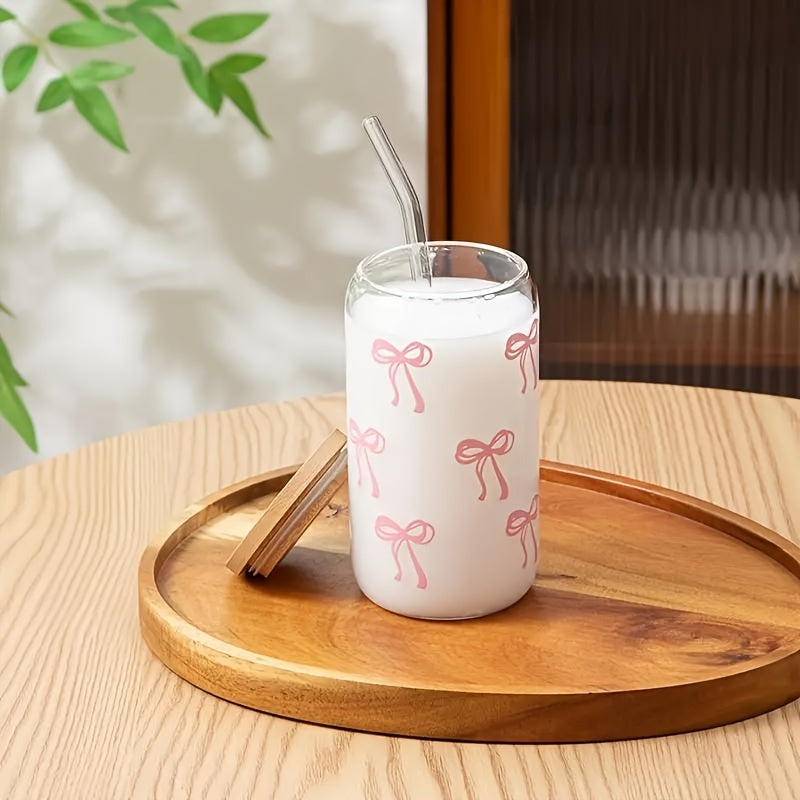 16Oz Pink Bow Tumbler with Bamboo Lid And Straw - Insulated, Reusable, Suitable for Hot And Cold Drinks, Perfect with Smoothies, Iced Tea, Juice, Beer - Perfect for Home, Office, Parties Cute Tumbler with Lid And Straw Local Warehouse Christmas Gifts