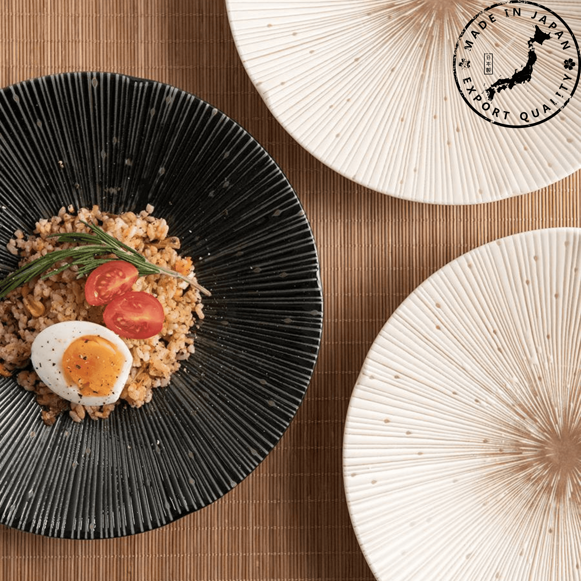 Handcrafted Japanese Mino Ware Ceramic Wrinkled Plates