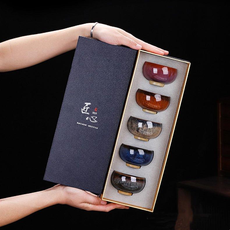 Handcrafted Ceramic Gloss-Glazed Chinese Kung-Fu Tea Cup Gift Set