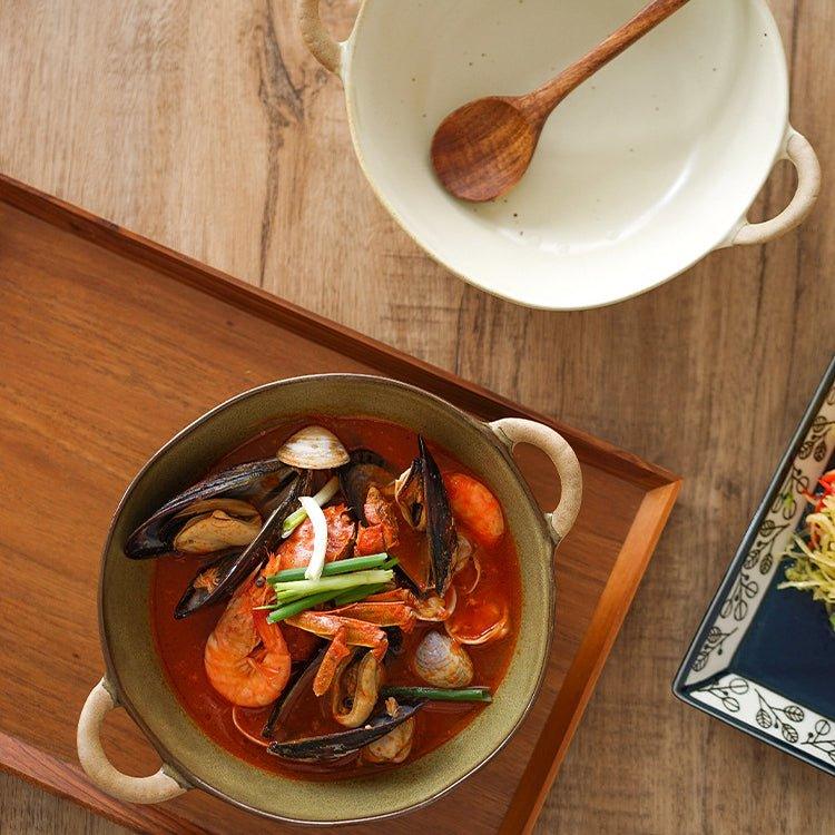 Handcrafted Japanese Ceramic Bowl With Handles