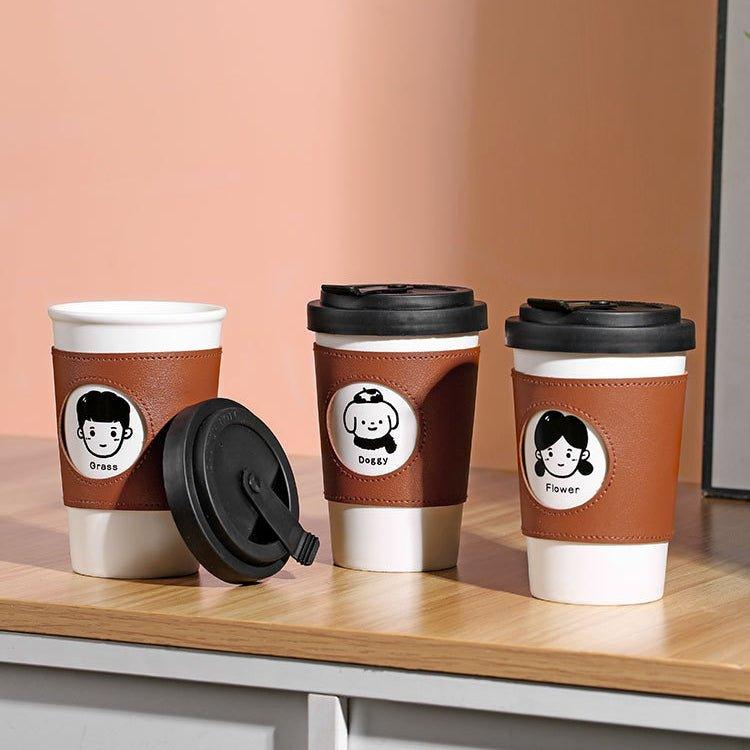 Ceramic Reusable Coffee Cup With Leather Sleeve