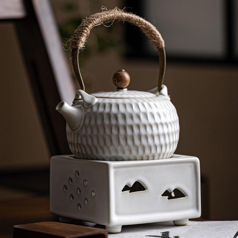 Handcrafted Ceramic White Dimpled Boiler With Candle Stove