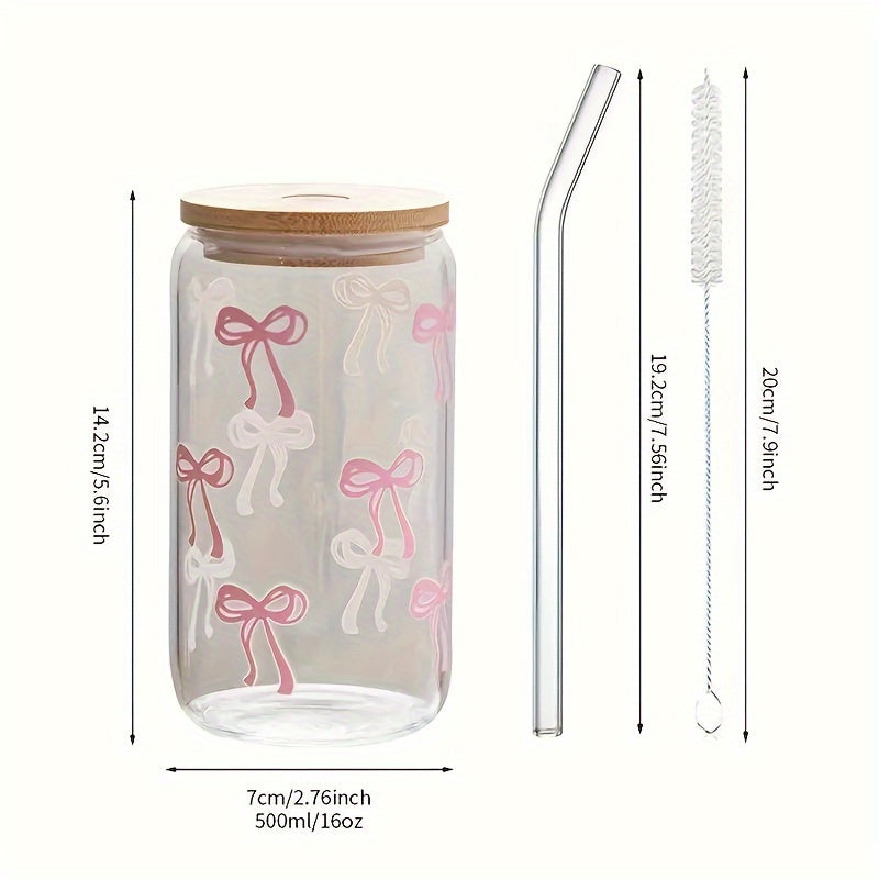 16Oz Pink Bow Tumbler with Bamboo Lid And Straw - Insulated, Reusable, Suitable for Hot And Cold Drinks, Perfect with Smoothies, Iced Tea, Juice, Beer - Perfect for Home, Office, Parties Cute Tumbler with Lid And Straw Local Warehouse Christmas Gifts