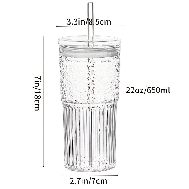 2-Pack Glass Tumbler Set with Lids and Straws, 650ml - Leakproof, Reusable Transparent Drinkware for Iced Coffee, Smoothies - Ideal for Office, Camping, Home Use - Gift-Friendly
