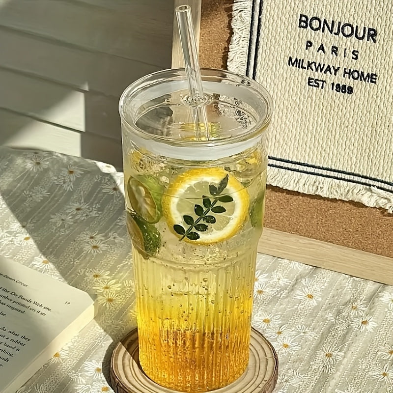 2-Pack Glass Tumbler Set with Lids and Straws, 650ml - Leakproof, Reusable Transparent Drinkware for Iced Coffee, Smoothies - Ideal for Office, Camping, Home Use - Gift-Friendly