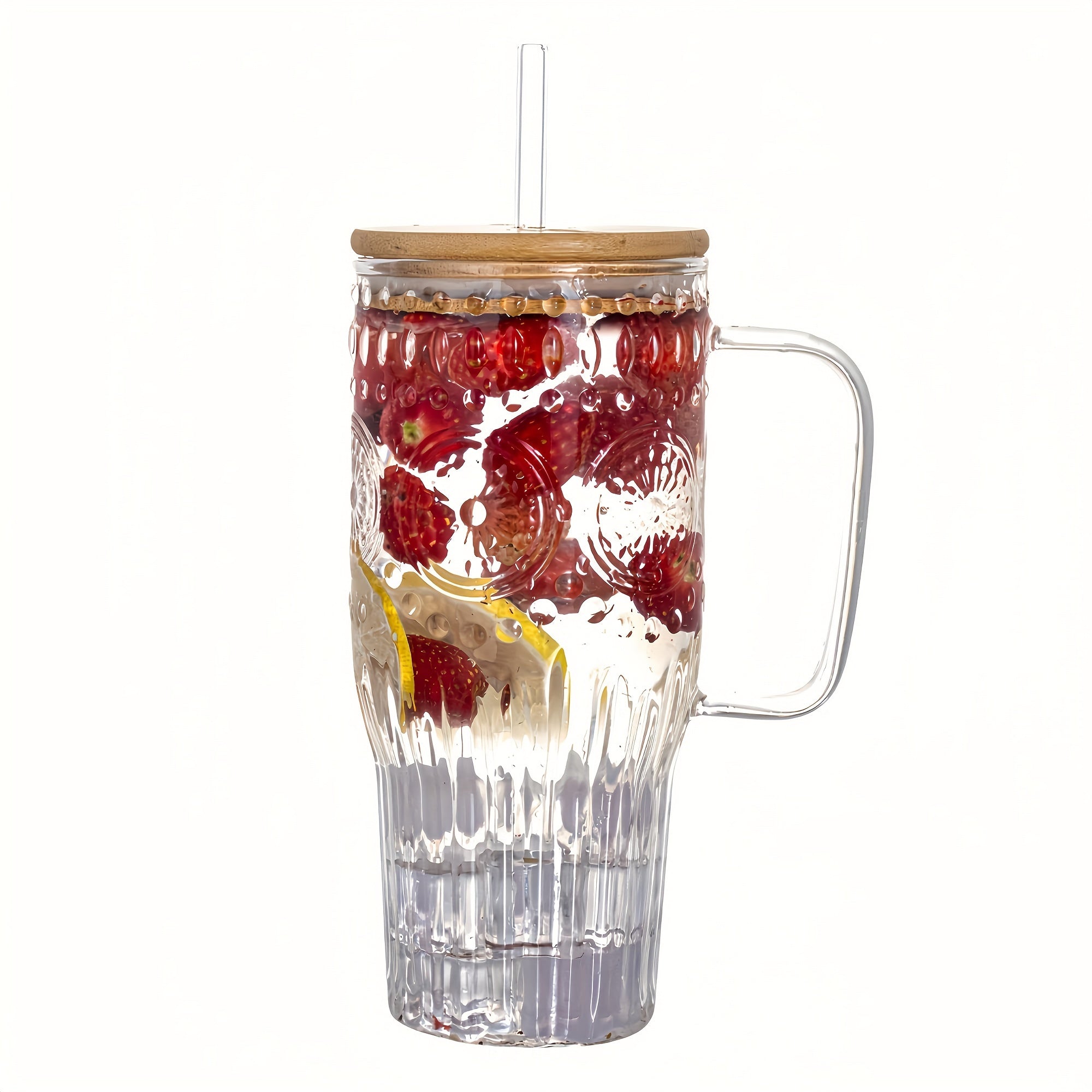 32oz Vintage Glass Cup With Handle With Bamboo Lids And Straws - Borosilicate Glass Tumbler For Hot And Cold Drinks