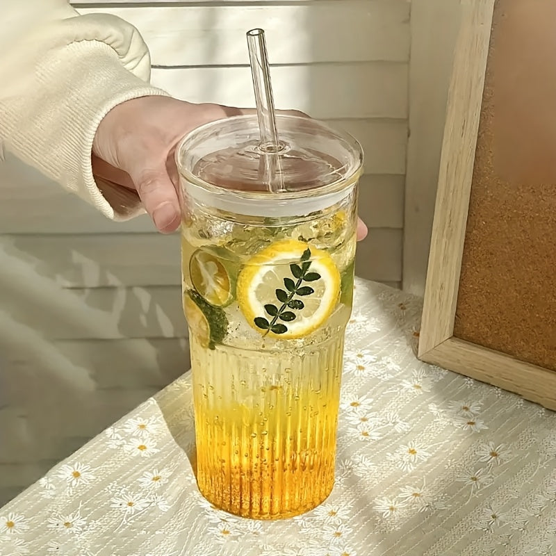 2-Pack Glass Tumbler Set with Lids and Straws, 650ml - Leakproof, Reusable Transparent Drinkware for Iced Coffee, Smoothies - Ideal for Office, Camping, Home Use - Gift-Friendly