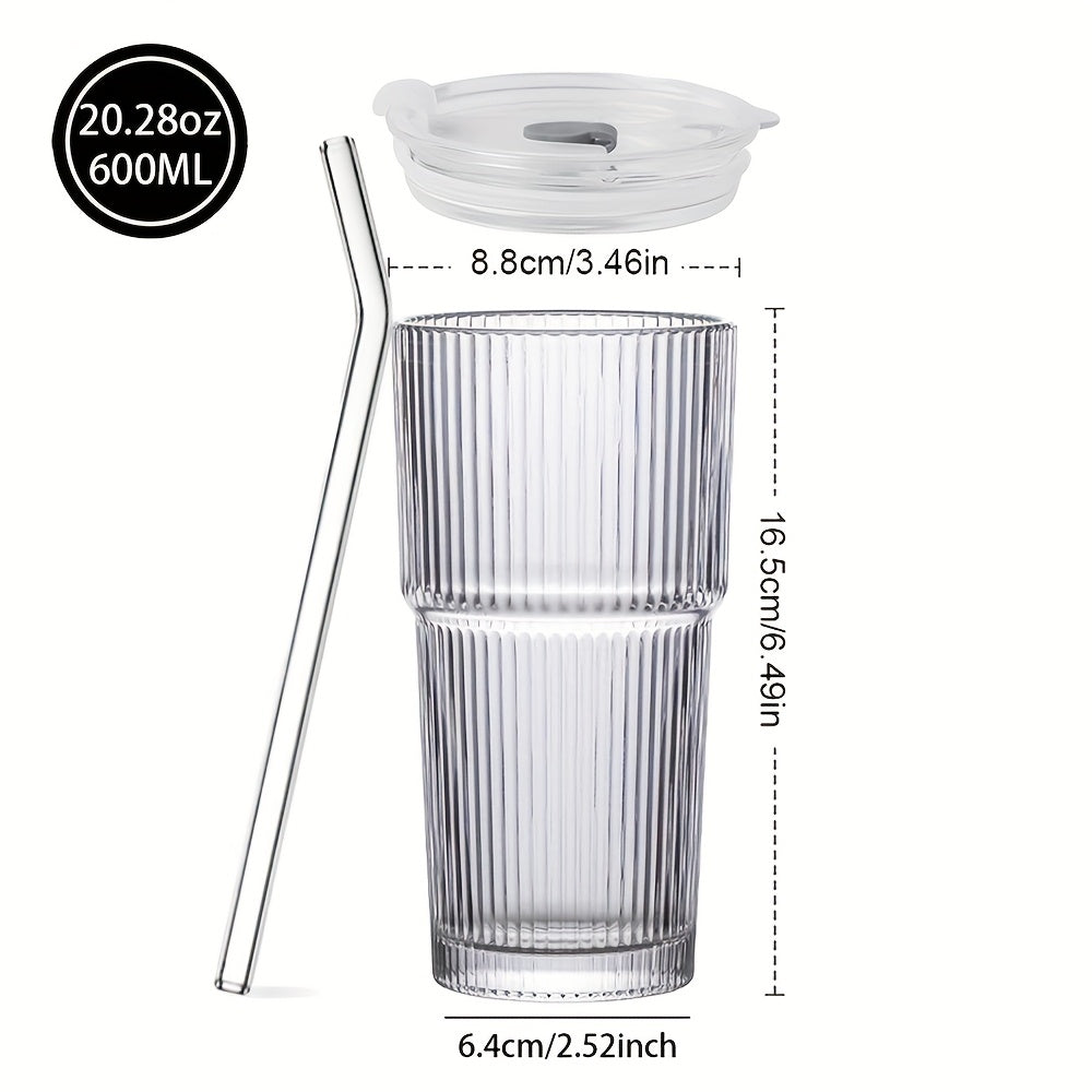 20.28oz Glass Coffee Mug with Lid and Straw, 600ml Multipurpose Insulated Reusable Glass Cup, Hand Wash Only, Ideal for Home, Office, Travel - 1pc