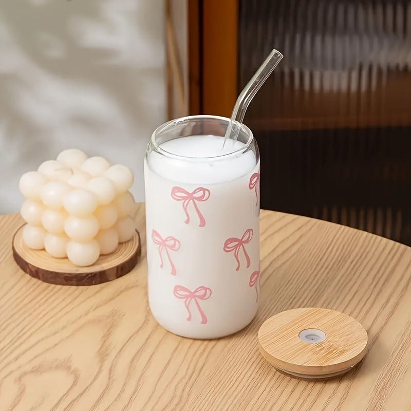 16Oz Pink Bow Tumbler with Bamboo Lid And Straw - Insulated, Reusable, Suitable for Hot And Cold Drinks, Perfect with Smoothies, Iced Tea, Juice, Beer - Perfect for Home, Office, Parties Cute Tumbler with Lid And Straw Local Warehouse Christmas Gifts