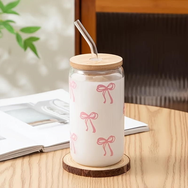 16Oz Pink Bow Tumbler with Bamboo Lid And Straw - Insulated, Reusable, Suitable for Hot And Cold Drinks, Perfect with Smoothies, Iced Tea, Juice, Beer - Perfect for Home, Office, Parties Cute Tumbler with Lid And Straw Local Warehouse Christmas Gifts