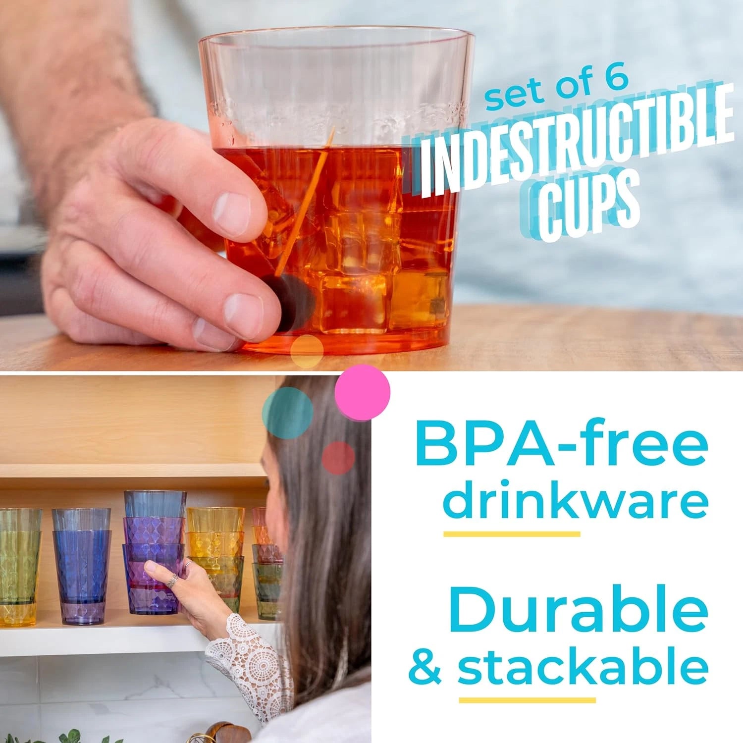 13 Oz Unbreakable Premium Plastic Drinking Glasses Set of 6 Assorted Colors | eBay