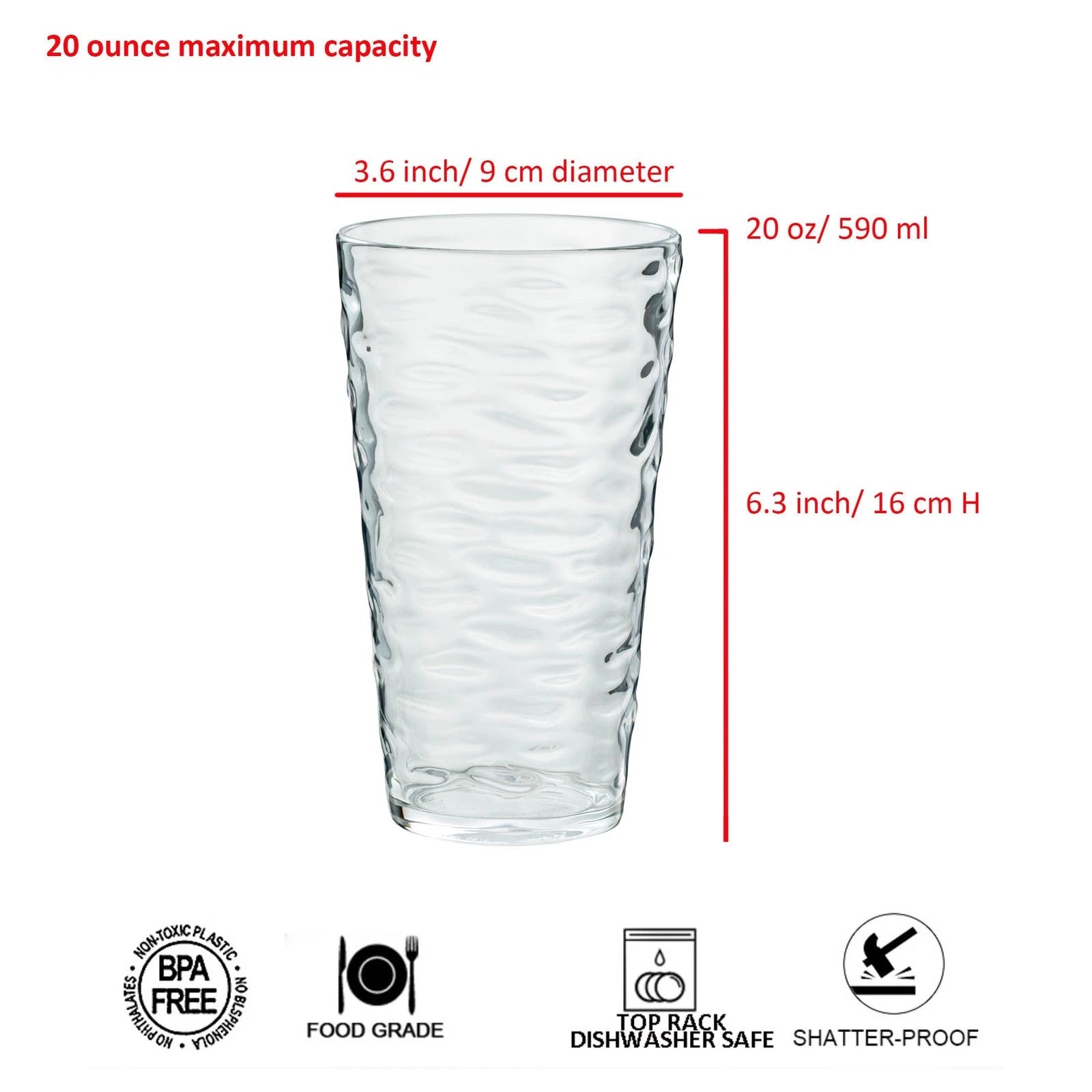 20-ounce Plastic Tumblers, Acrylic Drinking Glasses High-Balls, set of 6 Clea | eBay