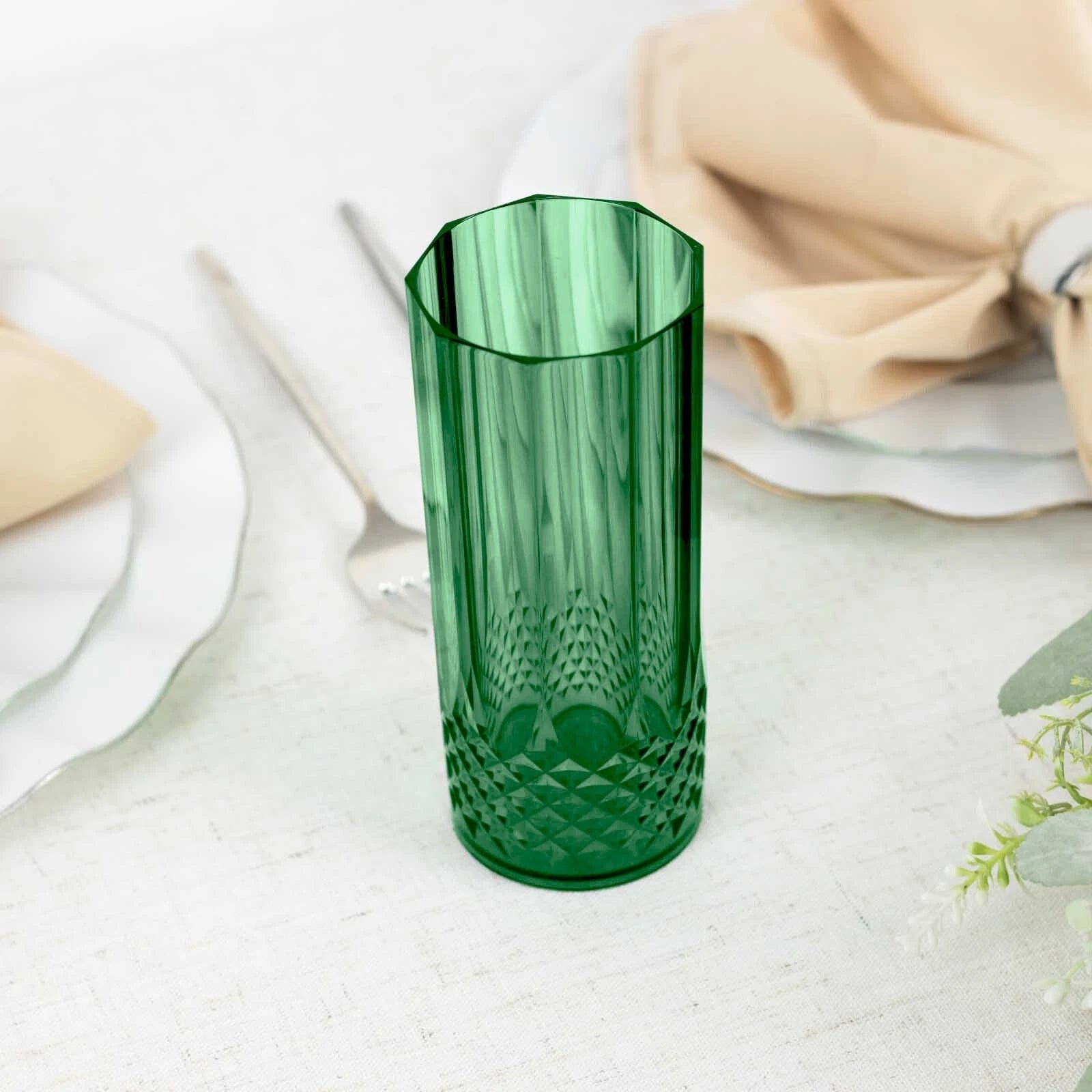 6 Hunter Green 14 oz Crystal Plastic Drinking Glasses Party Events Tableware | eBay
